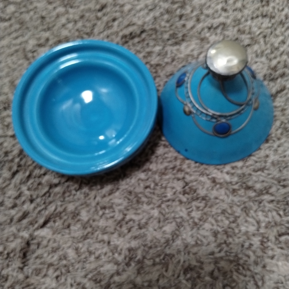 Vintage Handmade Ceramic Moroccan Tagine with Silver and stones